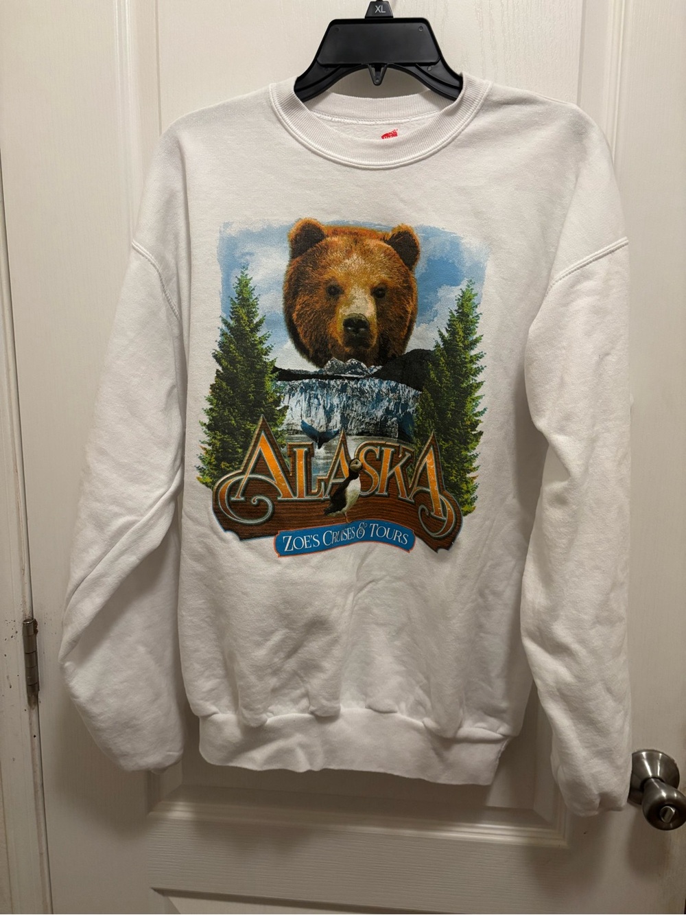 Hanes White Alaska Bear Graphic Crewneck Sweatshirt